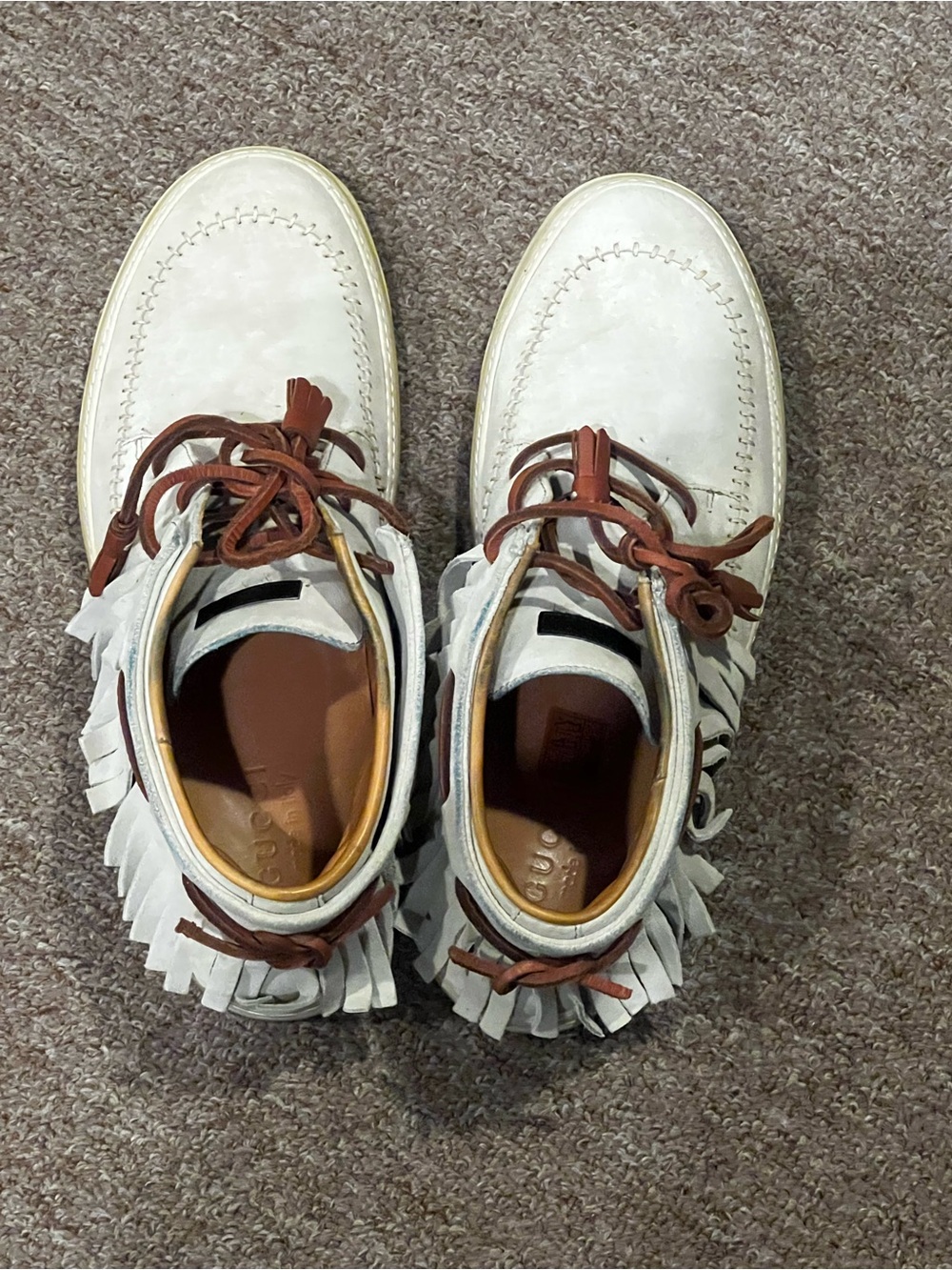 Gucci Off-White and Brown Fringe Chukka Boots